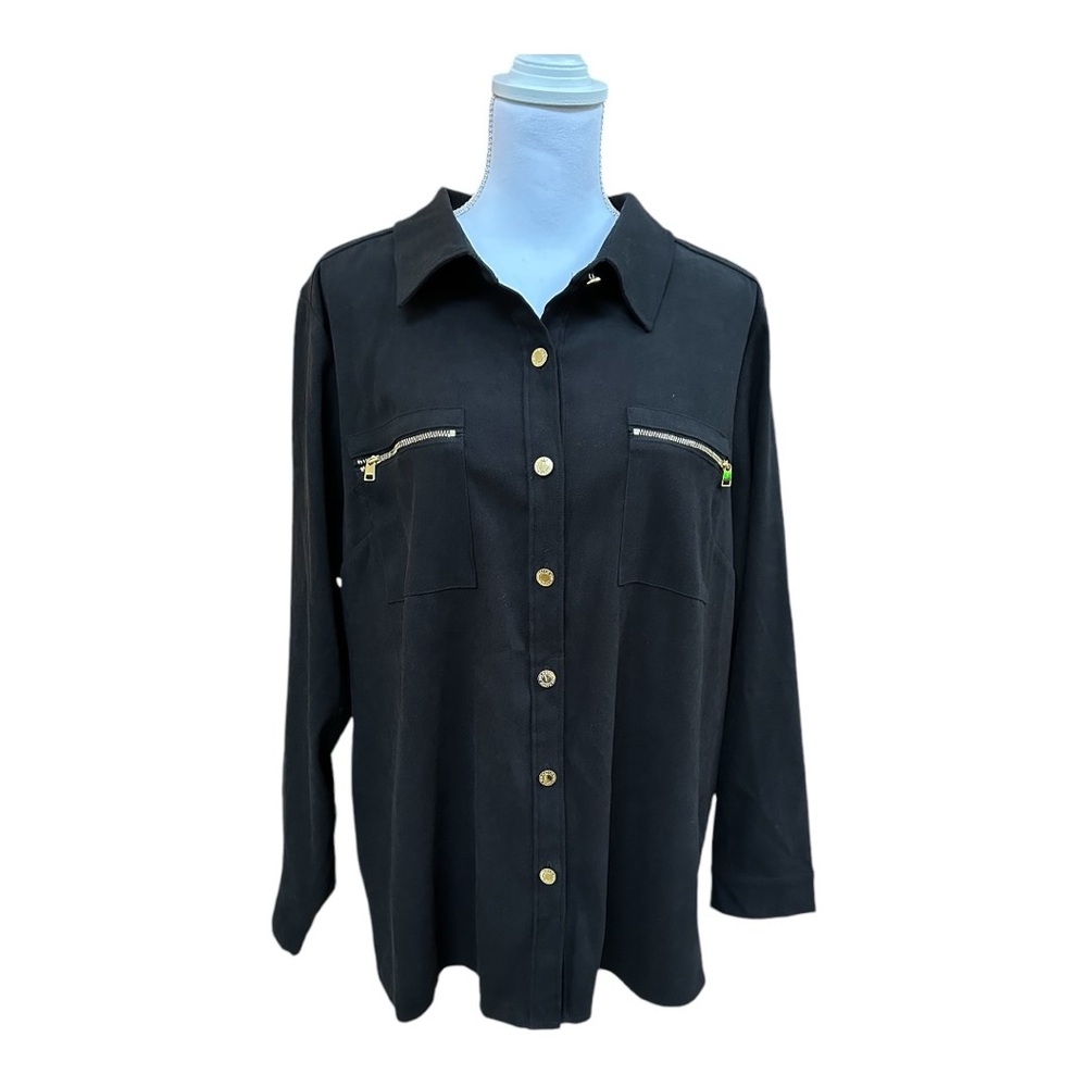 Bob Mackie Wearable Art Black Button Down Shirt